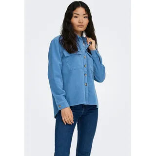 Cordjacke ONLY "ONLAMAZING L/S CORD SHACKET PNT", Damen, Gr. S, blau (riviera), Cord, Obermaterial: 100% Baumwolle, unifarben, Po-bedeckend, Jacken