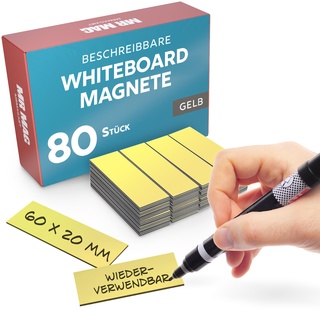 MrMag® 80 Magnetstreifen zum beschriften - gelb - Whiteboard Magnete 60x20mm - Magnet-Etiketten beschreibbar - beschreibbare Magnetschilder