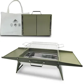 Charmline Tragbarer Holzkohlegrill, Klappbarer Campinggrill 51 x 35 cm für 3–5 Personen, Picknickgrill Grill, BBQ Grill für Balkon, Garten, Camping, Picknick und Strand, Grün