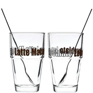 LEONARDO HOME Solo Latte-Macchiato Set, Kaffee-Gläser inklusive Löffel, spülmaschinengeeignete Glas-Becher, 4er Set, 410 ml, 042555