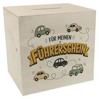 Spardose Holz Führerschein - Sparschwein für Autofans Sparbüchse Mit Spruch: