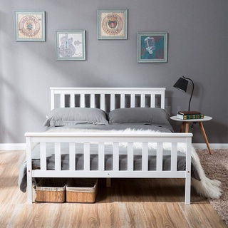 Flieks Einzelbett in weiß 91,4 cm massiver Holzrahmen Bettgestell für Erwachsene Kinder Jugendliche, Holz, 190 x 135