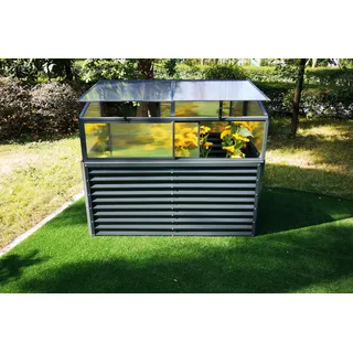 OUTFLEXX Set Hochbeet und Aufsatz (mit Schiebetüren), anthrazit, Aluminium-Zink-Stahl/Alu/Polycarbonat, 180 cm, pulverbeschichtet
