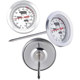 FLEISCHTHERMOMETER 12cm aus Edelstahl analog Backofenthermometer Bratenthermometer Grillthermometer Fleisch Thermometer Grill 95