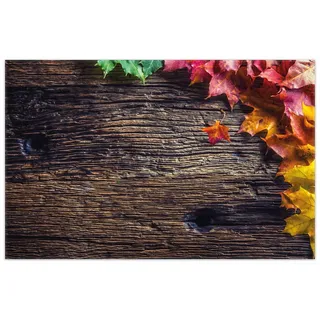 Wallario Teppich Herbstblätter auf altem Holz, rechteckig, rutschfest braun 90 cm x 140 cm