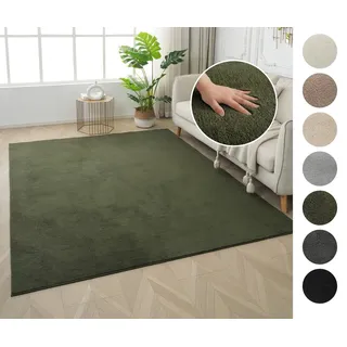 OTTO home Teppich Cali, in Standard- und Premium-Qualität, 13 mm oder 16 mm Höhe, rechteckig, Uni-Farben, kuschelig, & weich, waschbar, Wohnzimmer, Schlafzimmer grün 180 cm x 230 cm