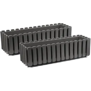 Tymar Blumenkasten landhausstil, Balkonkasten lattenoptik, Pflanzkasten Landhaus, 2er-Pack, Garten, Balkon, Terrasse (Grau, 60 cm)