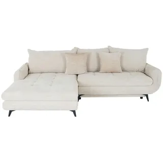 Mid.you Ecksofa Wave, Creme, Metall, 3-Sitzer, Füllung: Schaumstoffflocken,Schaumstoffflocken, Ottomane links, L-Form, 266x189 cm, Liegefunktion, Wohnzimmer, Sofas & Couches, Wohnlandschaften, Ecksofas