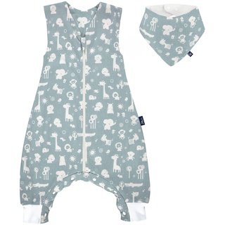 Alvi Baby Schlafsack mit Füßen + Halstuch - Sommer Babyschlafsack mit Beinen, ÖKOTEX Standard 100, 100% Baumwolle - Zootiere - 100 cm
