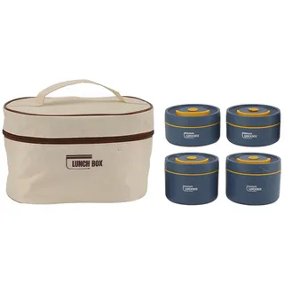 HAOHIZE Thermobehälter für Essen Thermos, Isolierte Lunchbox mit Lunchtasche, Edelstahl Thermal Lunch Box, Auslaufsichere Thermo Lunchbox Set, Bento Box für Erwachsene, Kinder (4 Microwace Safe Box)