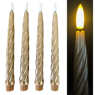 Online-Fuchs LED-Kerze 4 LED Stabkerzen im Set aus Echtwachs im TWIST Design (Metallic Rot, Silber Grün und Champagner), Inkl. Fernbedienung und Timer - 224 beige