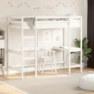 vidaXL Hochbett mit Schreibtisch 90 x 200 cm Kiefer massiv weiß
