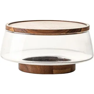 Zymoplas Salatschüssel Set aus Glas mit Deckel aus Akazienholz zum Servieren von Snacks, Salatschüssel mit Deckel Glas zum Servieren von Vorspeisen, mittelgroß, A