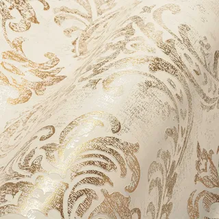 livingwalls Ornament-Vliestapete – Weiß, Gold, Silber – 10,05 x 0,53 m | Edles Ornament-Muster als eleganter Blickfang – matte Mustertapete, einfach zu verkleben & spurlos abziehbar
