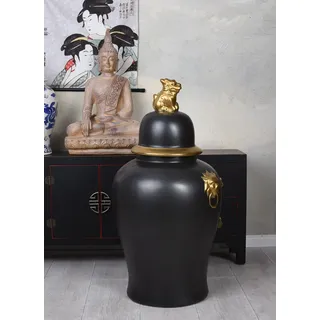 Prunkgefäss Chinoiserie Deckelvase Keramikvase Gold Schwarz 86cm Pin06 Palazzo Exclusiv (schwarz)