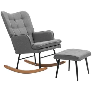 Homcom Schaukelstuhl Schwingsessel mit Hocker, Relaxsessel mit Leinenoptik, Schaukelsessel bis 130 kg Belastbarkeit für Schlafzimmer,