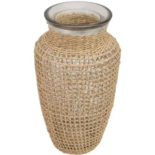 Sewroro Bodenvase 70cm aus Glas mit Zartem Grasgeflecht Design Blumenarrangementhalter für Langlebige Blumenvase Dekoration im Skandinavischen Stil