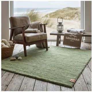 Sansibar Wollteppich List, rechteckig, Höhe: 13 mm, Kurzflor, Handweb Teppich, meliert, reine Wolle, handgewebt grün 140 cm x 200 cm x 13 mm