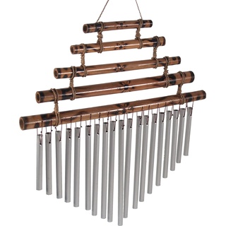 GURU SHOP Aluminium Klangspiel, Exotisches Windspiel mit Bambus - Variante 5, Silber, 35x30x2 cm, Windspiele & Klangspiele