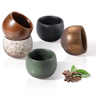 ecooe Espressotassen Dickwandig aus Steingut 5er Set 50ml Kaffeetassen | Handgefertigt Porzellan Kaffeetassen, Keramik Teetassen Geschenke für Frauen Männer Freundin Weihnachtsgeschenke