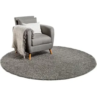 benuta Hochflor-Teppich Swirls, rund, Höhe: 21 mm, Teppich Wohnzimmer, Schlafzimmer, Esszimmer, Flur, Kunstfaser, Cozy grau rund | Ø 250 cm x 21 mm