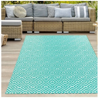 Outdoorteppich Kunststoff Outdoor-Teppich mit Rautenmuster in petrol, Teppich-Traum, rechteckig blau 150 cm x 220 cm