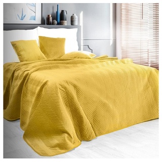 Bettüberwurf SOFIA, Eurofirany, Elegante Tagesdecke Velvet Sesseldecke Sofadecke Überwurf Samt gelb