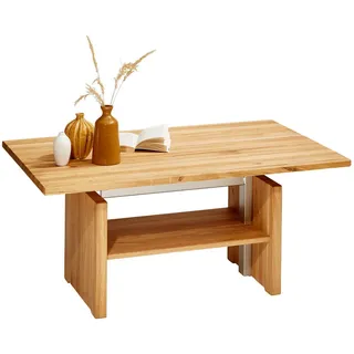 Linea Natura Couchtisch, Eiche, Holz, Metall, Wildeiche, massiv, rechteckig, Wange, 65x55-69x110 cm, höhenverstellbar, Wohnzimmer, Wohnzimmertische, Couchtische, Couchtische Metall