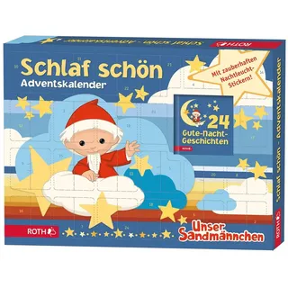 ROTH Schlaf Schön-Adventskalender Sandmännchen gefüllt mit leuchtenden Stickern und Buch Gute-Nacht Geschichten für die Vorweihnachtszeit - Rot