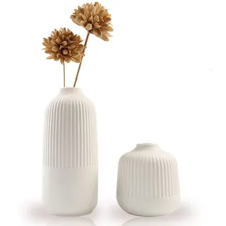 Vase Keramik Mit Rillen,Vase Für Pampasgras, Grosse vase hoch mit Rillen Weiß Blumenvase Modern Vasen Deko für Trockenblumen, Büro und Esstisch