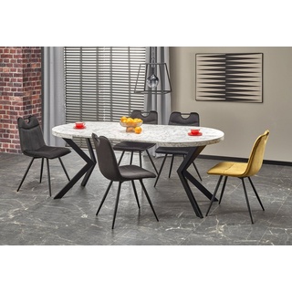 designimpex Esstisch Design Tisch rund HA-222 Marmor Weiß - Schwarz ausziehbar 100 - 250 cm schwarz|weiß