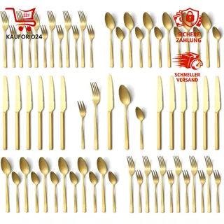Besteckset 60-teilig Gold Matt Edelstahl für 12 Personen Spülmaschinenfest