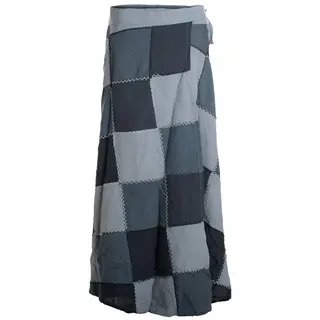 Vishes Wickelrock Langer Patchwork-Rock Wickel-Rock Wickel-Kleid Karos Ethno, Hippie, Boho, Gipsy Style grau 97cm Länge