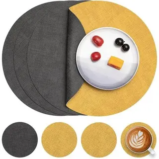 Tischsets Rund 36cm Abwaschbar Leder Glasuntersetzer Grau Gelb 4er Set