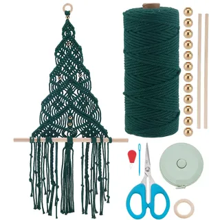 WEBEEDY DIY Makramee Weihnachtsbaum Kit Für Anfänger Komplettes Großes Weihnachtsbaum Wandbehang Set Mit 100m Grüner Baumwollschnur Perlen Anleitung Für Boho Weihnachtsdeko Zu Hause,30x50cm