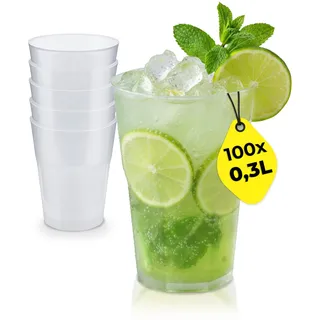 Silverkitchen 100x Cocktail Plastikbecher 0,3 L – Stapelbare Mehrweg Partybecher - Spülmaschinenfeste Hartplastik Becher für Events, Partys & Gastro