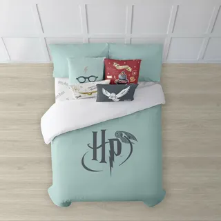 Belum Bettbezug mit Knöpfen aus 100% Baumwolle, Modell Harry Potter Mint für Betten mit 180 cm (260 x 240 cm), leichter und bequemer Bettbezug, offizielle Lizenzen