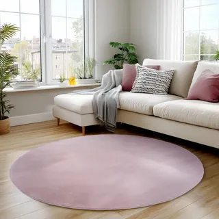 Carpettex Waschbarer Kurzflor Teppich Rund 80 cm Rosa Einfarbig Weich