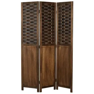 Homestyle4u 2023, Paravent Raumteiler Holz Dunkel Braun 3 teilig Rattan Optik Trennwand Sichtschutz