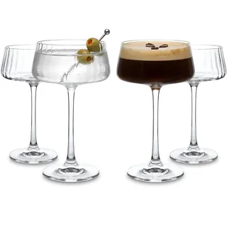 WUITOKI Martini Gläser, 4 Stück, 22cl, geriffeltes Kristallglas, spülmaschinenfest, stoßfest, Aperitifgläser, Cocktail
