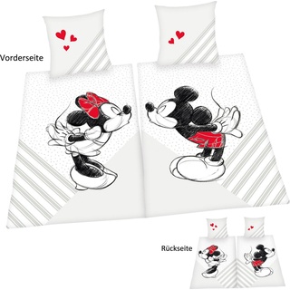 Partnerbettwäsche Disney's Mickey und Minnie Mouse in Gr. 135x200 cm, Disney, Renforcé, Bettwäsche aus Baumwolle, Disney-Bettwäsche, Partnerbettwäsche bunt|weiß