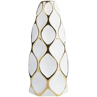 Beliani - Blumenvase Weiß Keramik 15 X 36 Cm Goldene Vasendekoration Tropfen Design Modern