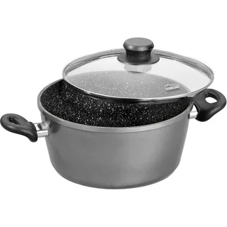 STONELINE Kochtopf 18 cm grau mit Glasdeckel