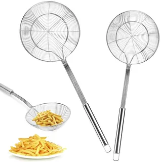 Abseihlöffel,Spinnen Sieb,Schaumlöffel Edelstahl,Spinnensieb Skimmerkelle.Geeignet zum Kochen,Braten,Dünsten und Schöpfen von Speisen in der Küche(14cm&16cm)