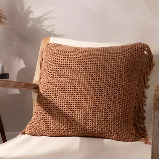 Yard Flinkes, gestricktes Kissen, Baumwolle, Quasten, federreich, gefüllt
