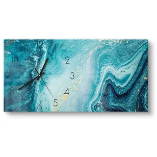DEQORI Wanduhr 'Meer aus Marmor' (Glas Glasuhr modern Wand Uhr Design Küchenuhr) grün 60 cm x 30 cm