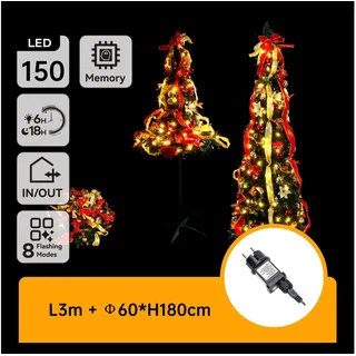 Aigostar - LED-Weihnachtsbaum für den Außenbereich 150 LEDs/230 V 1,8 m IP44 rot/goldfarben warmweiß - Rot/Grün/Gold