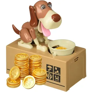 Lotvic Hund Spardose Elektronisch, Hungriger Hund Spardose, Welpen-Sparschwein, Geburtstagsgeschenk für Kinder (Weiß-spraybrauner)