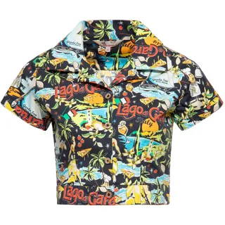 Queen Kerosin Damen Hawaii Bluse Cropped Bluse Hemdbluse Hawaiishirt Lago Di Garda Gardasee Italy Retro Vintage Crop Top 50s Rockabella Lago Di Garda - M