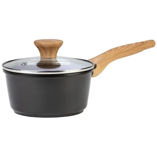 Ernesto Aluguss Stielkasserolle Kochtopf Ø 16 cm schwarz Holzgriff